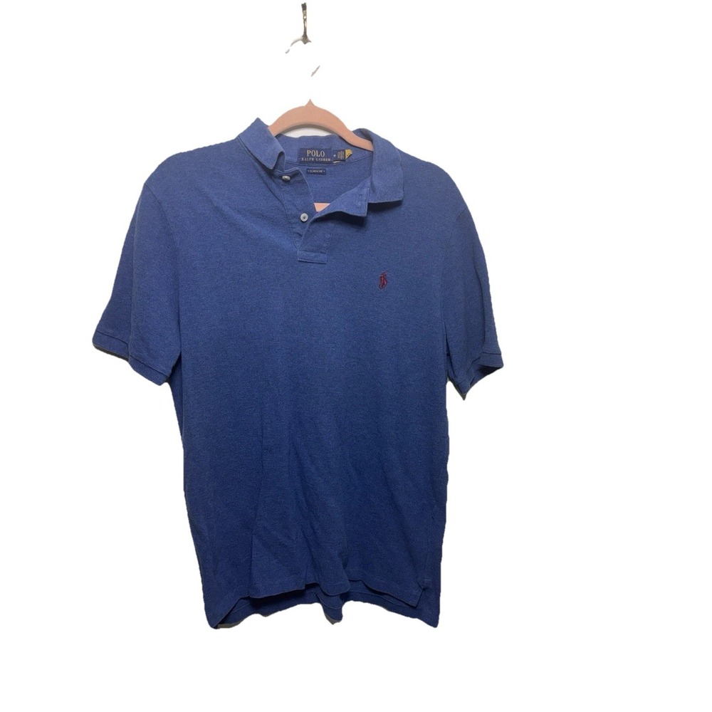 Polo Ralph Lauren Mens Classic Fit Pique Polo Medium Blue Maroon Pony